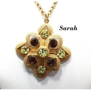Sarah Coventry "Starburst" Pendant Necklace, Austrian Crystal Rhinestones, 1970s